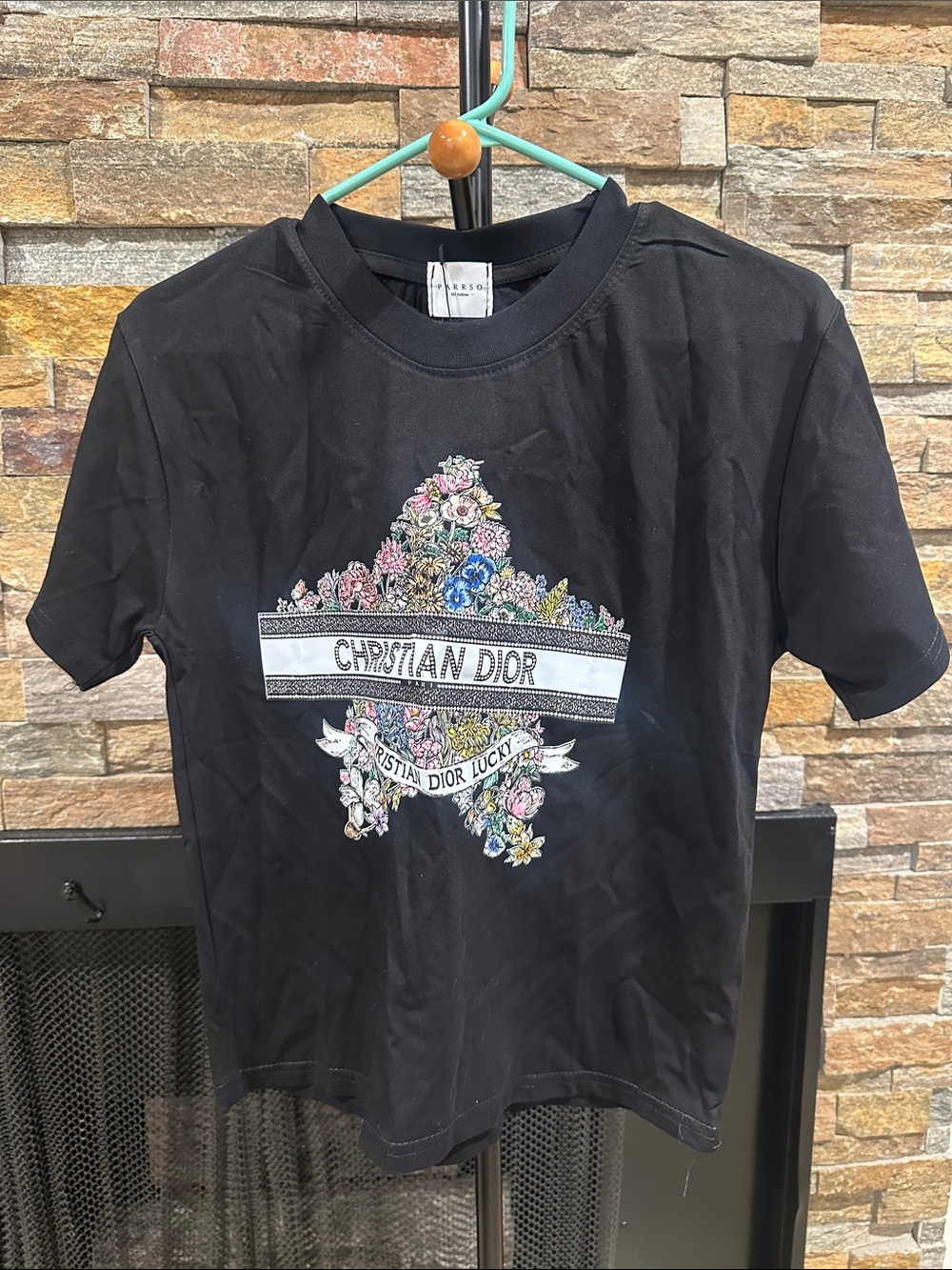 Parrso Black Floral Logo Tee size S